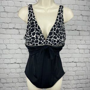 It Figures! Black Tummy Thinner Padded Full Coverage One Piece Swimsuit Size 14